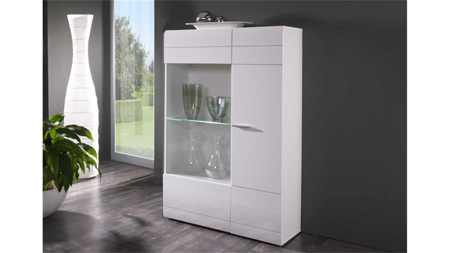 Wohnzimmer Vitrine
 Vitrine R CARERO kleine Wohnzimmer Vitrine weiß hochglanz