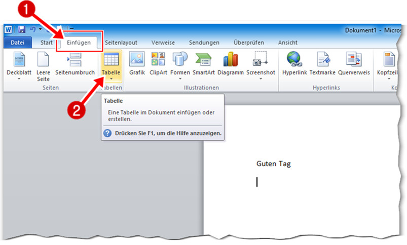 Word Tabelle Zeilenhöhe
 Word – eine Tabelle einfügen