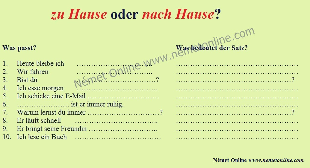 Zuhause Oder Zu Hause
 zu Hause oder nach Hause Német line Lupán Ágival