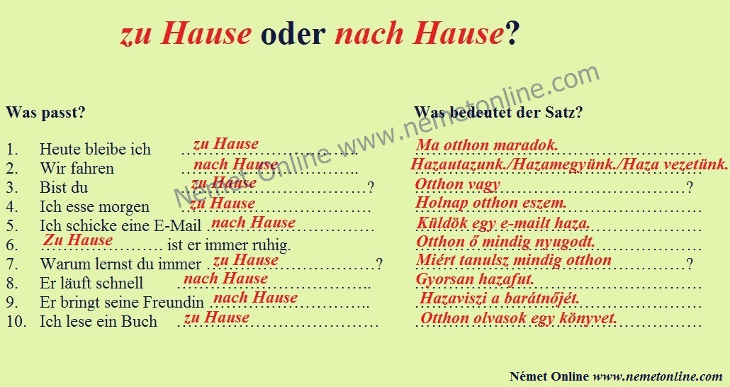 Zuhause Oder Zu Hause
 zu Hause oder nach Hause Német line Lupán Ágival